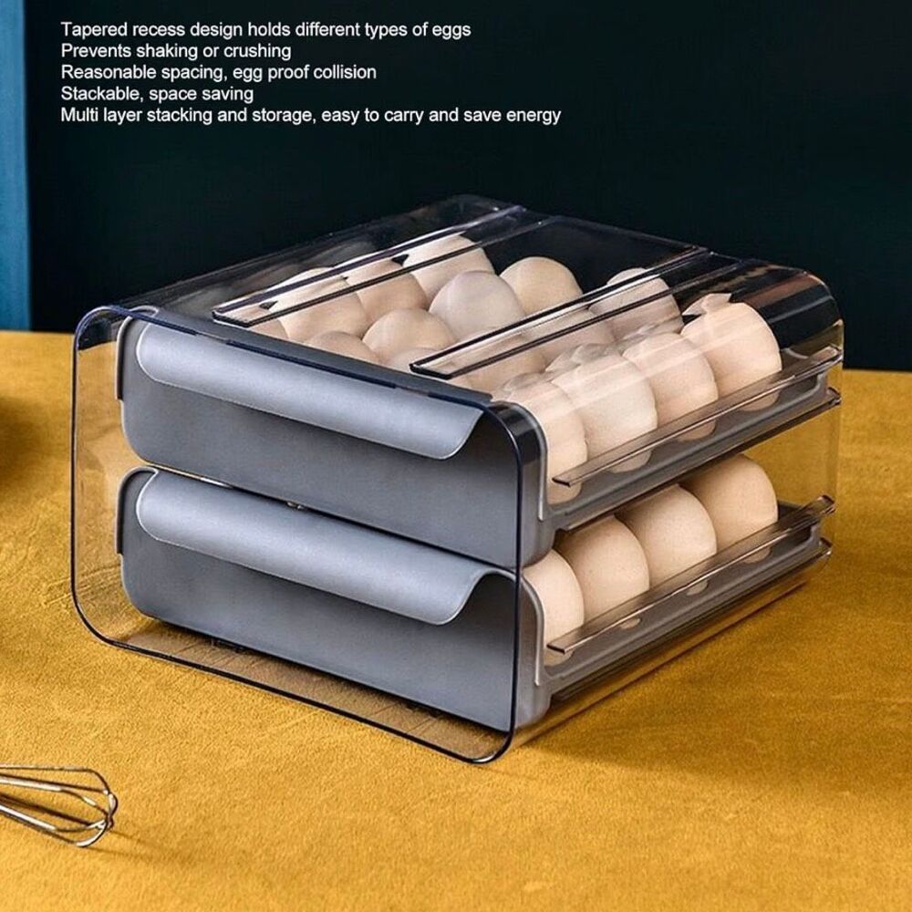 Egg Drawer Double Layer 32 Count Transparent Egg Storage Box for Refrigerator St